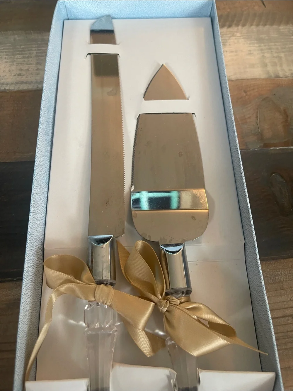 Vintage Cake Knife & Server Set Crystal Style Handles Original Box